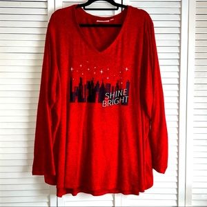 EVRI long sleeve red knit top “Shine Bright”